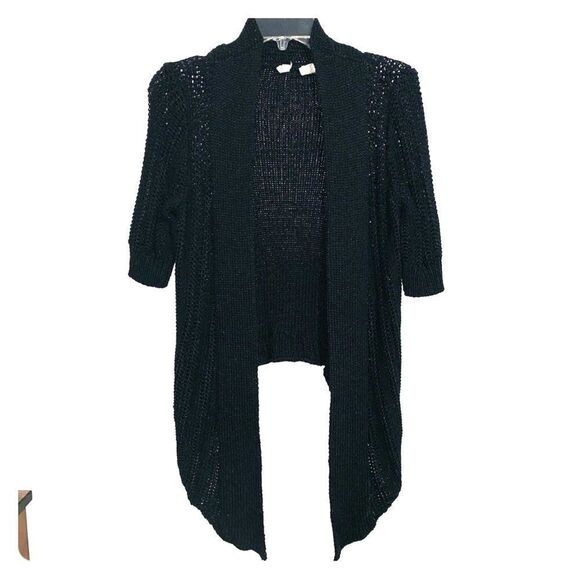 Moth Anthropologie Black Long Cardigan Waxed Knit - Picture 1 of 8